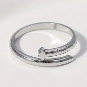 Bohemian Boho-Chic Minimalist  Adjustable Nail-Shaped Ring - Sterling Silver
